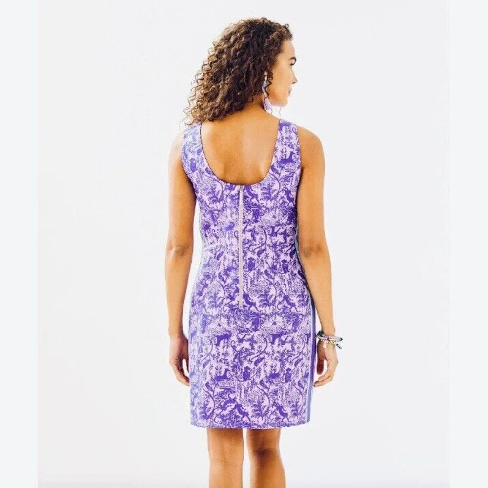 NEW Lilly Pulitzer Mila Stretch Shift Dress Lilac Freesia Safari As I Can See - Picture 2 of 5